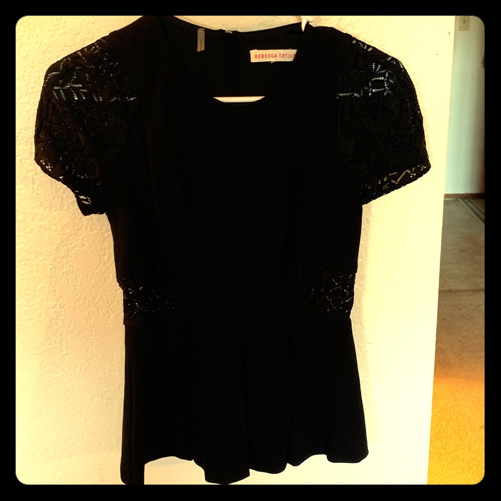 Rebecca Taylor Black Lace Peplum Top